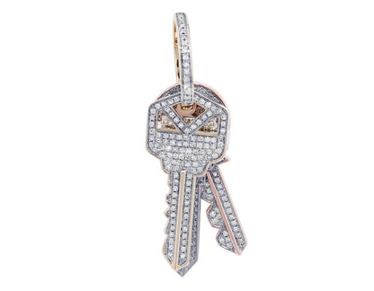 Classic 10K Gold Lab Grown Diamond Tri Color Key Pendant
