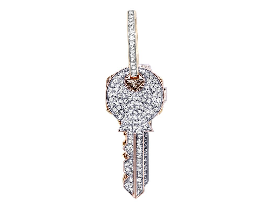 Classic 10K Gold Lab Grown Diamond Tri Color Key Pendant