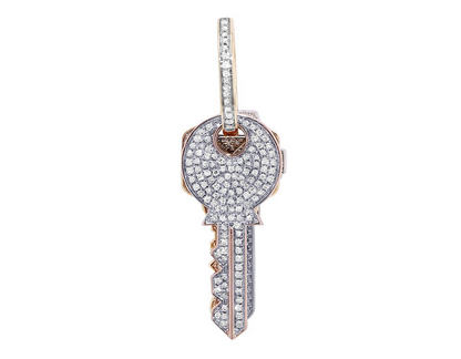 Classic 10K Gold Lab Grown Diamond Tri Color Key Pendant