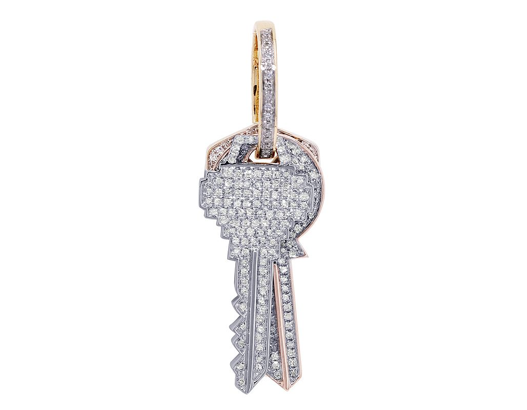 Classic 10K Gold Lab Grown Diamond Tri Color Key Pendant