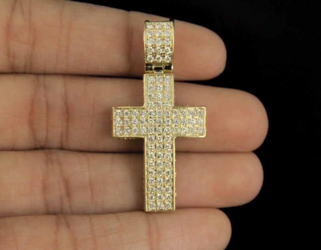 Lab Grown Diamond 10K Gold Block Cross Pendant