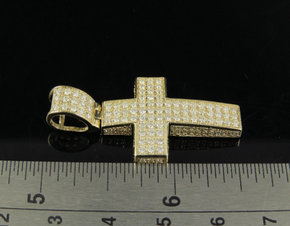 Lab Grown Diamond 10K Gold Block Cross Pendant