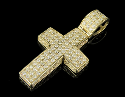 Lab Grown Diamond 10K Gold Block Cross Pendant
