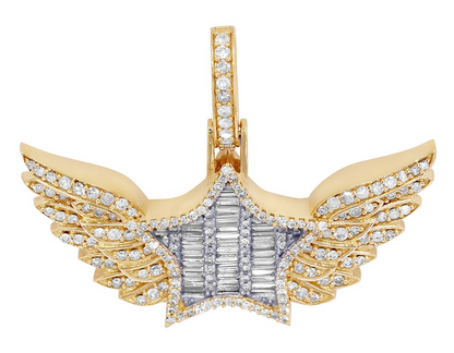 1 Inch 10K Gold Star Wing Lab Grown Diamond Pendant