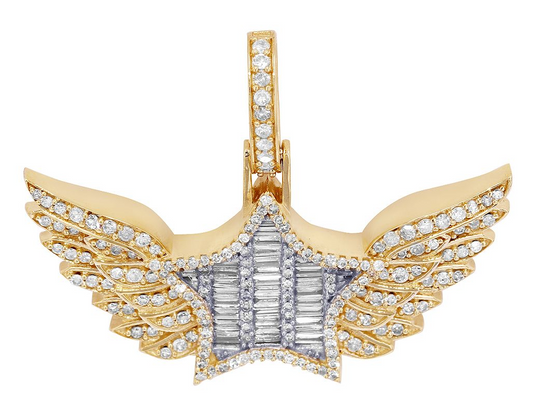 1 Inch 10K Gold Star Wing Lab Grown Diamond Pendant