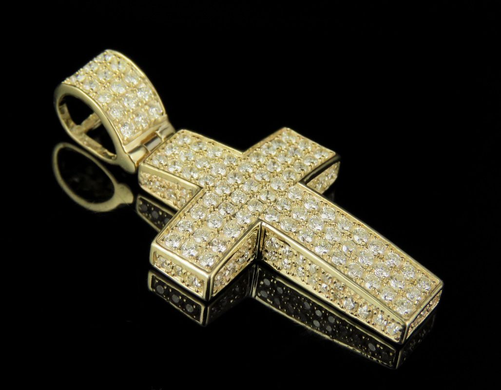 Lab Grown Diamond 10K Gold Block Cross Pendant