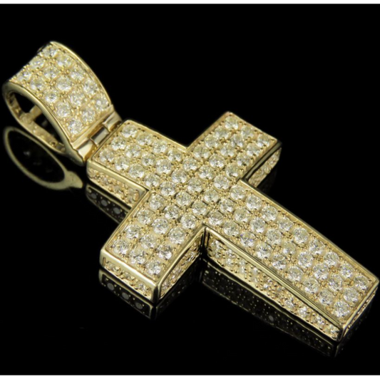 Lab Grown Diamond 10K Gold Block Cross Pendant