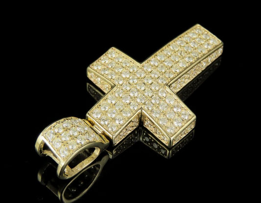 Lab Grown Diamond 10K Gold Block Cross Pendant