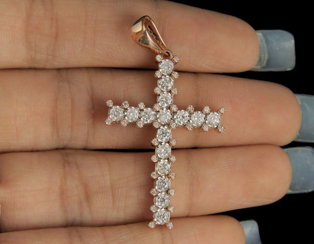 1 Inch 10K Lab Grown Diamond One Row Cross Pendant