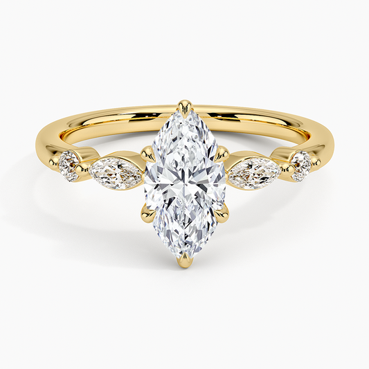 1CT Marquise Lab Grown Diamond Gold Engagement Ring