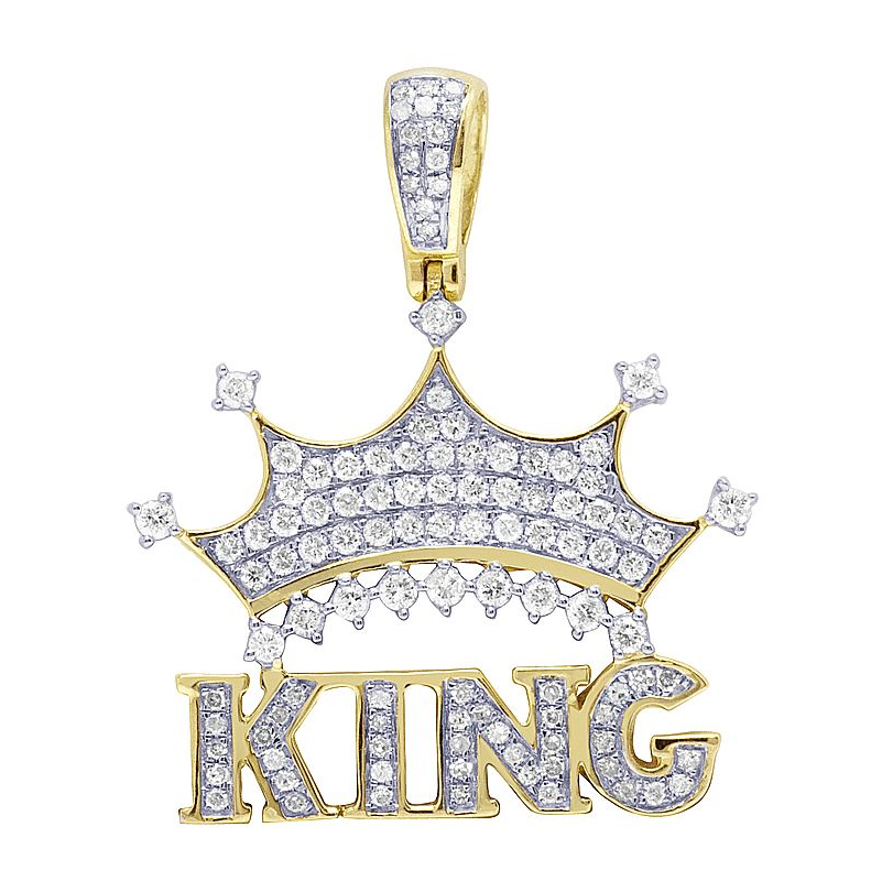 Lab Grown Diamond 10K Gold 1.3" King Crown Pendant