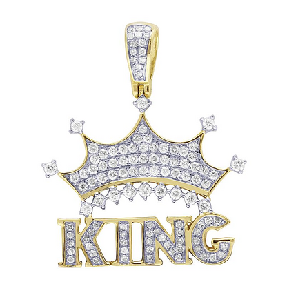 Lab Grown Diamond 10K Gold 1.3" King Crown Pendant