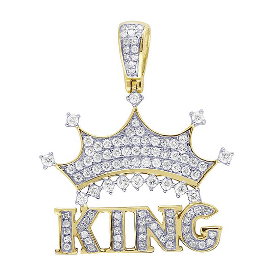 Lab Grown Diamond 10K Gold 1.3" King Crown Pendant