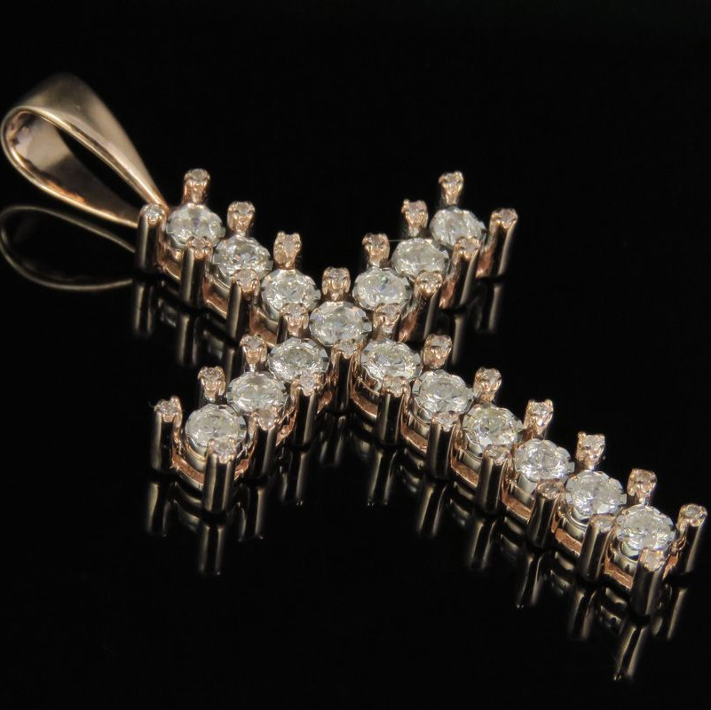 1 Inch 10K Lab Grown Diamond One Row Cross Pendant