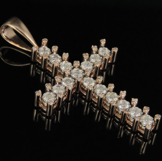 1 Inch 10K Lab Grown Diamond One Row Cross Pendant