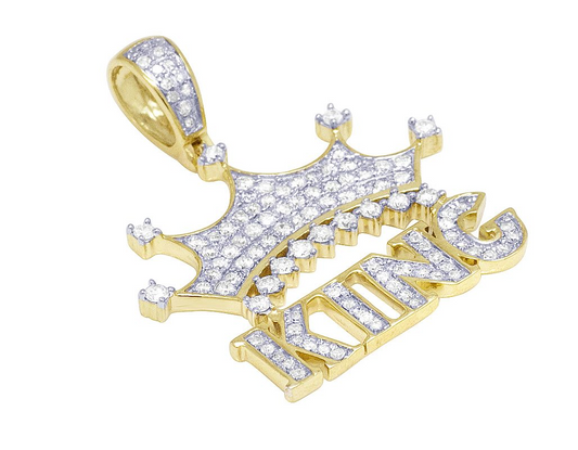 Lab Grown Diamond 10K Gold 1.3" King Crown Pendant