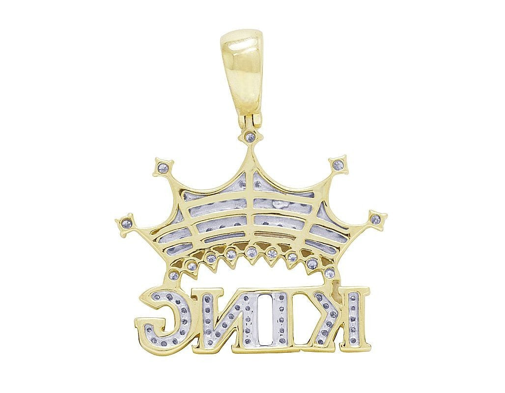 Lab Grown Diamond 10K Gold 1.3" King Crown Pendant