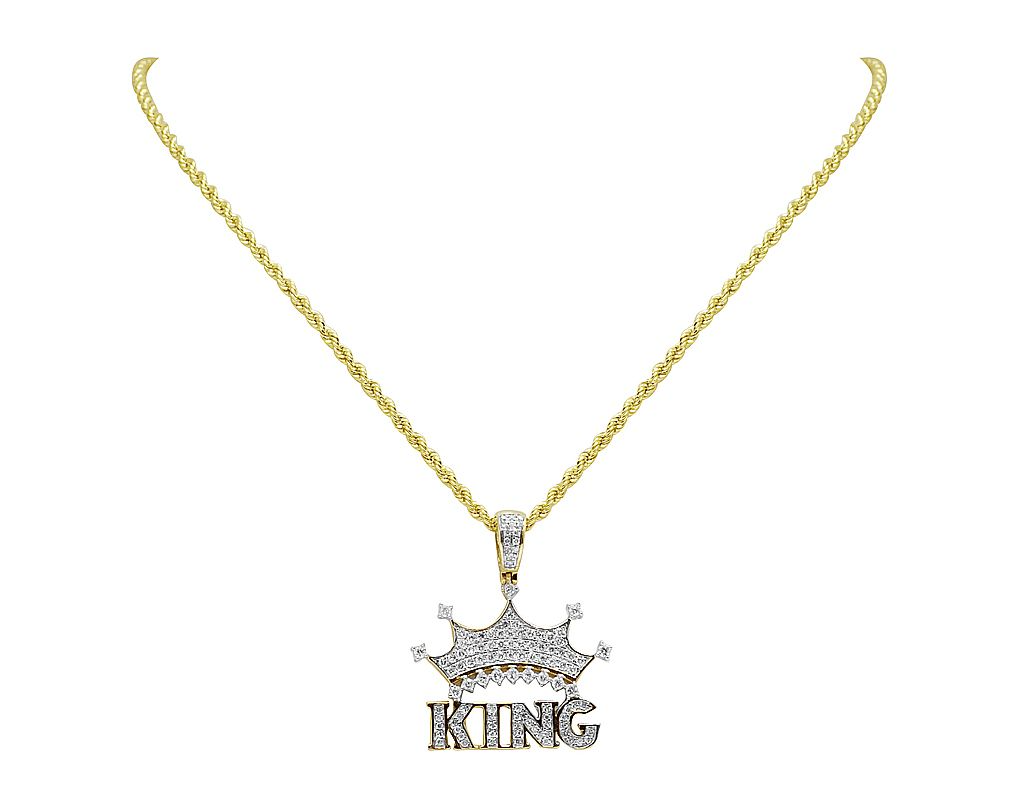 Lab Grown Diamond 10K Gold 1.3" King Crown Pendant