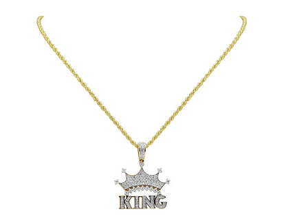 Lab Grown Diamond 10K Gold 1.3" King Crown Pendant