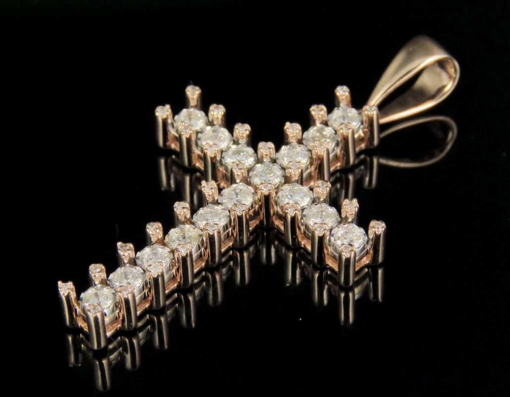 1 Inch 10K Lab Grown Diamond One Row Cross Pendant