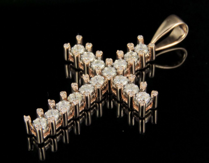 1 Inch 10K Lab Grown Diamond One Row Cross Pendant
