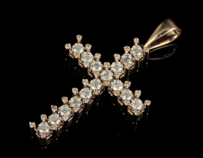 1 Inch 10K Lab Grown Diamond One Row Cross Pendant