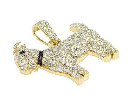 Lab Grown Diamond 1.4 Inch 10K Gold Goat Pendant
