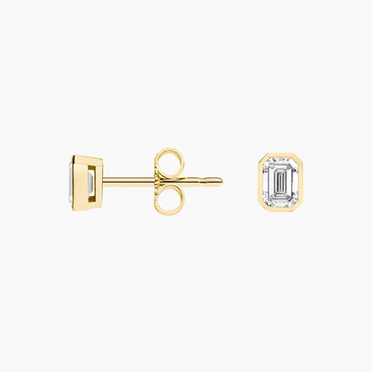 Emerald Cut 1/2 CTW Lab Grown Diamond Bezel Stud Earrings