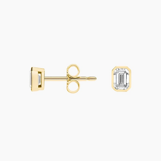 Emerald Cut 1/2 CTW Lab Grown Diamond Bezel Stud Earrings