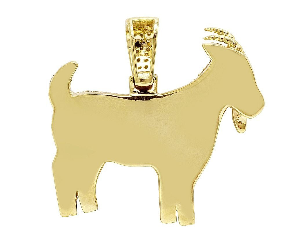 Lab Grown Diamond 1.4 Inch 10K Gold Goat Pendant