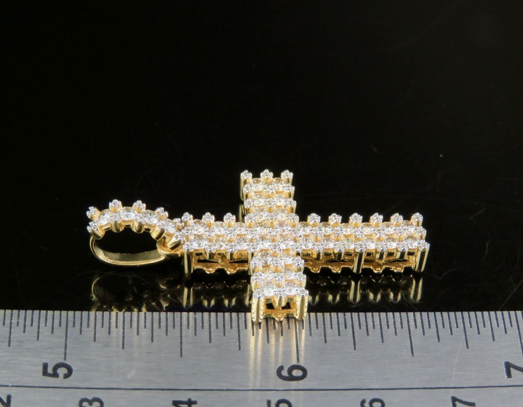 1.6 Inch Iced Out Lab Grown Diamond Two Row Cross Pendant