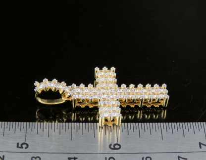 1.6 Inch Iced Out Lab Grown Diamond Two Row Cross Pendant