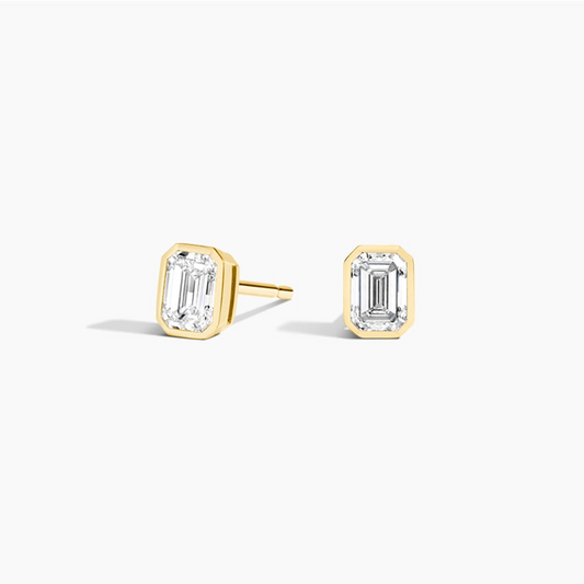 Emerald Cut 1/2 CTW Lab Grown Diamond Bezel Stud Earrings
