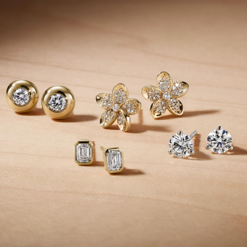 Emerald Cut 1/2 CTW Lab Grown Diamond Bezel Stud Earrings