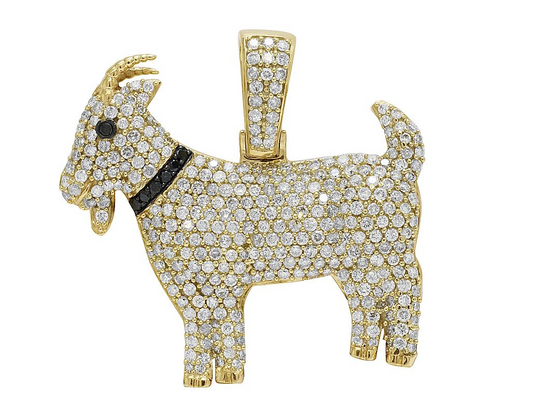 Lab Grown Diamond 1.4 Inch 10K Gold Goat Pendant