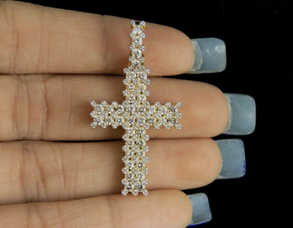 1.6 Inch Iced Out Lab Grown Diamond Two Row Cross Pendant