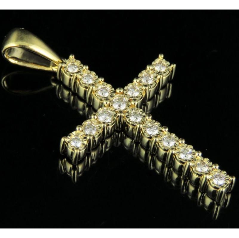 10K Lab Grown Diamond One Row Fanook Cross Pendant