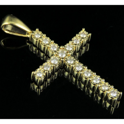 10K Lab Grown Diamond One Row Fanook Cross Pendant