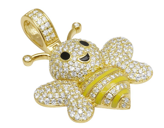 1.41 Inch Lab Grown Diamond 10K Gold Bee Pendant