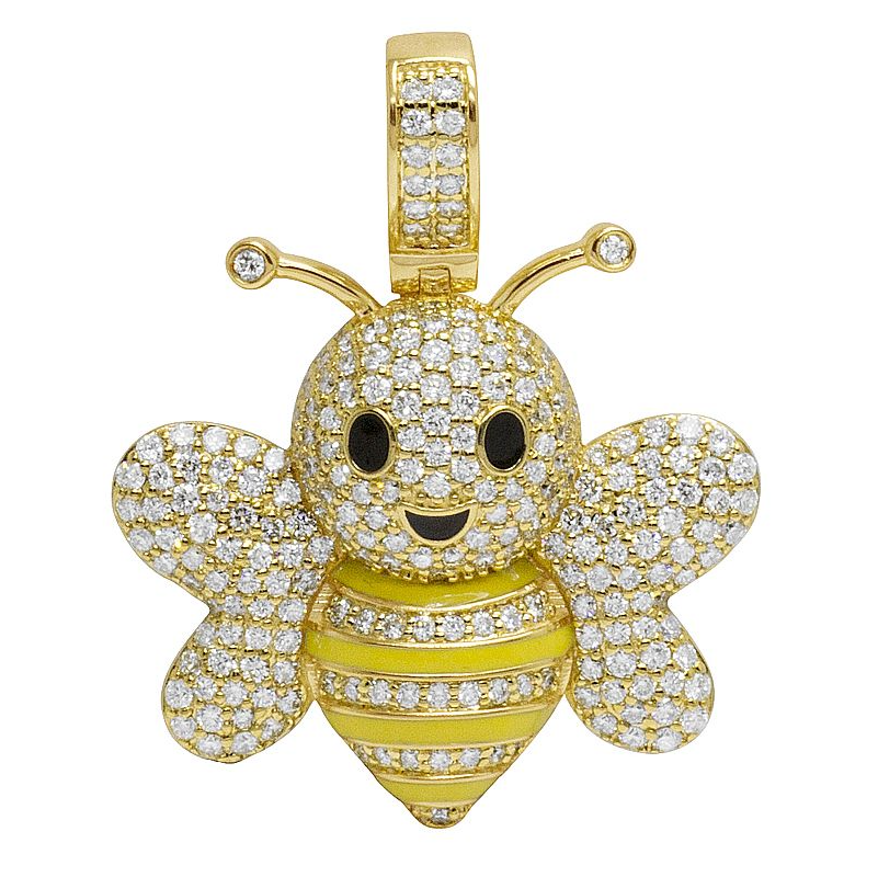 1.41 Inch Lab Grown Diamond 10K Gold Bee Pendant