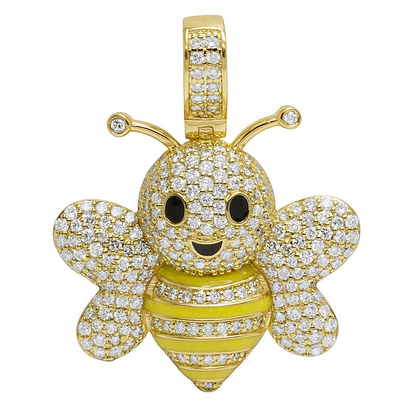 1.41 Inch Lab Grown Diamond 10K Gold Bee Pendant