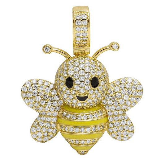 1.41 Inch Lab Grown Diamond 10K Gold Bee Pendant