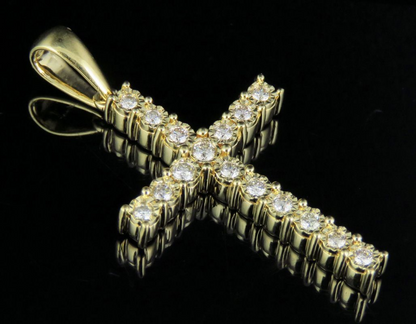 10K Lab Grown Diamond One Row Fanook Cross Pendant