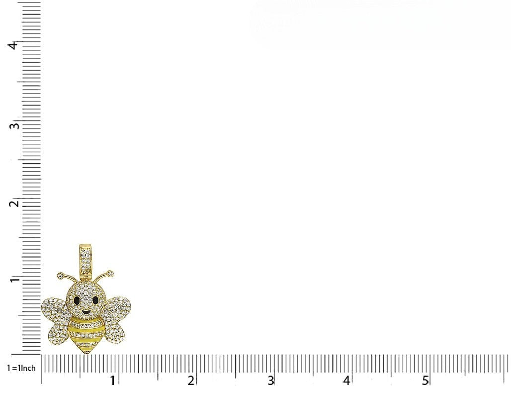 1.41 Inch Lab Grown Diamond 10K Gold Bee Pendant