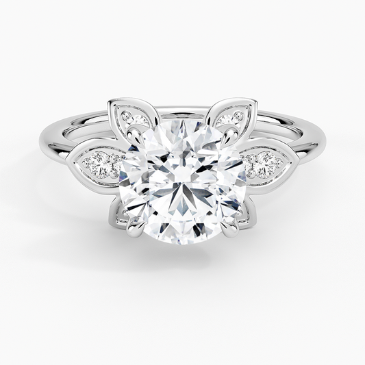 2CT Round Lab Grown Diamond Flower Engagement Ring