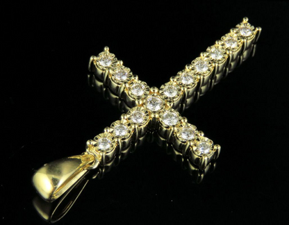 10K Lab Grown Diamond One Row Fanook Cross Pendant
