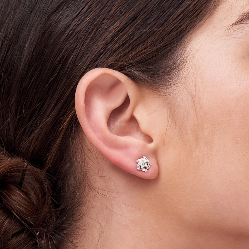 Baguette Cut 1/2 CTW Lab Grown Diamond Cluster Earrings