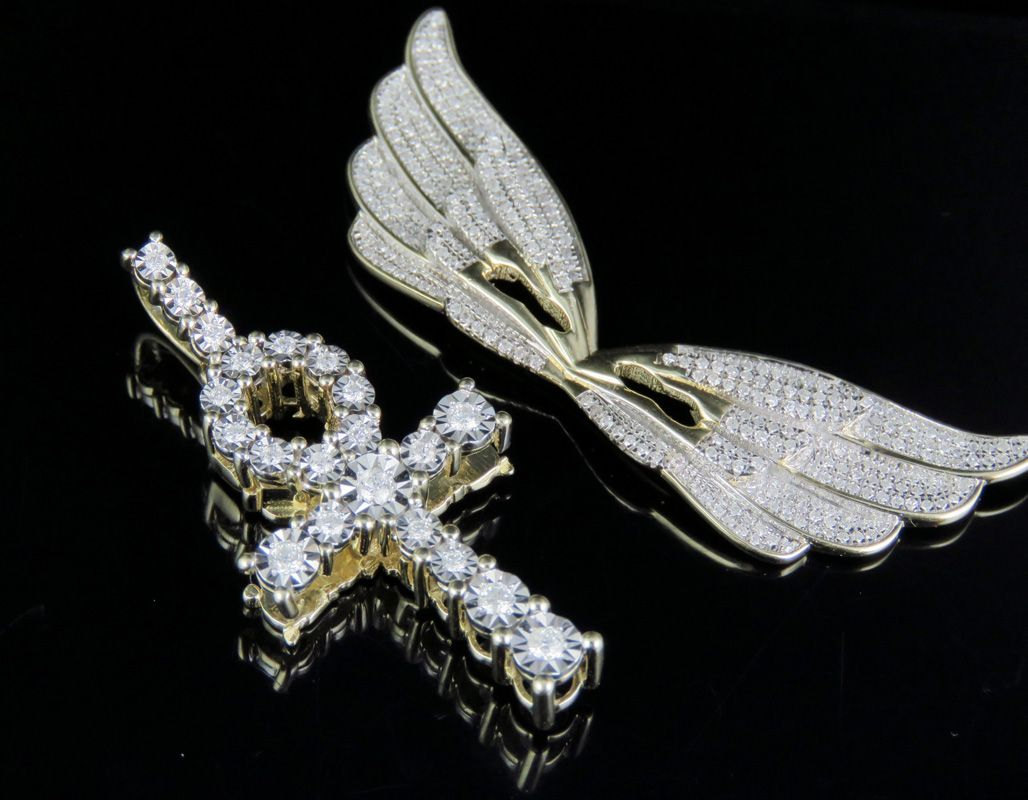 Lab Grown Diamond Ankh Cross Removable Wings Pendant
