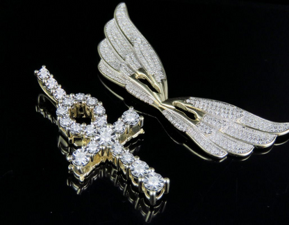 Lab Grown Diamond Ankh Cross Removable Wings Pendant