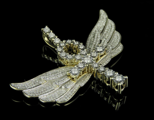 Lab Grown Diamond Ankh Cross Removable Wings Pendant
